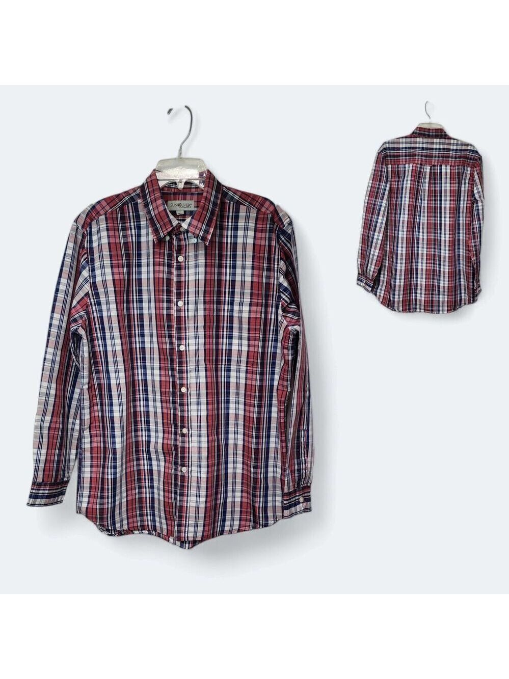 Sun River Red Blue plaid Long Sleeve Button Down Shirt Size Large